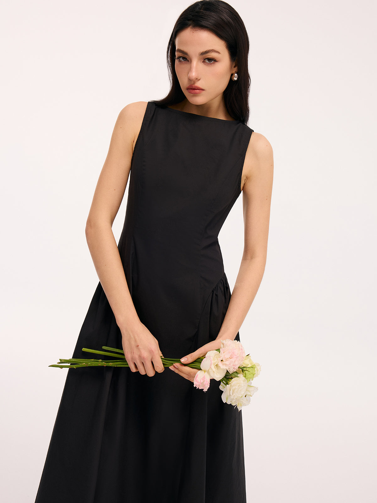 Cotton Maxi Dress with Umbrella Hem and Backless Design