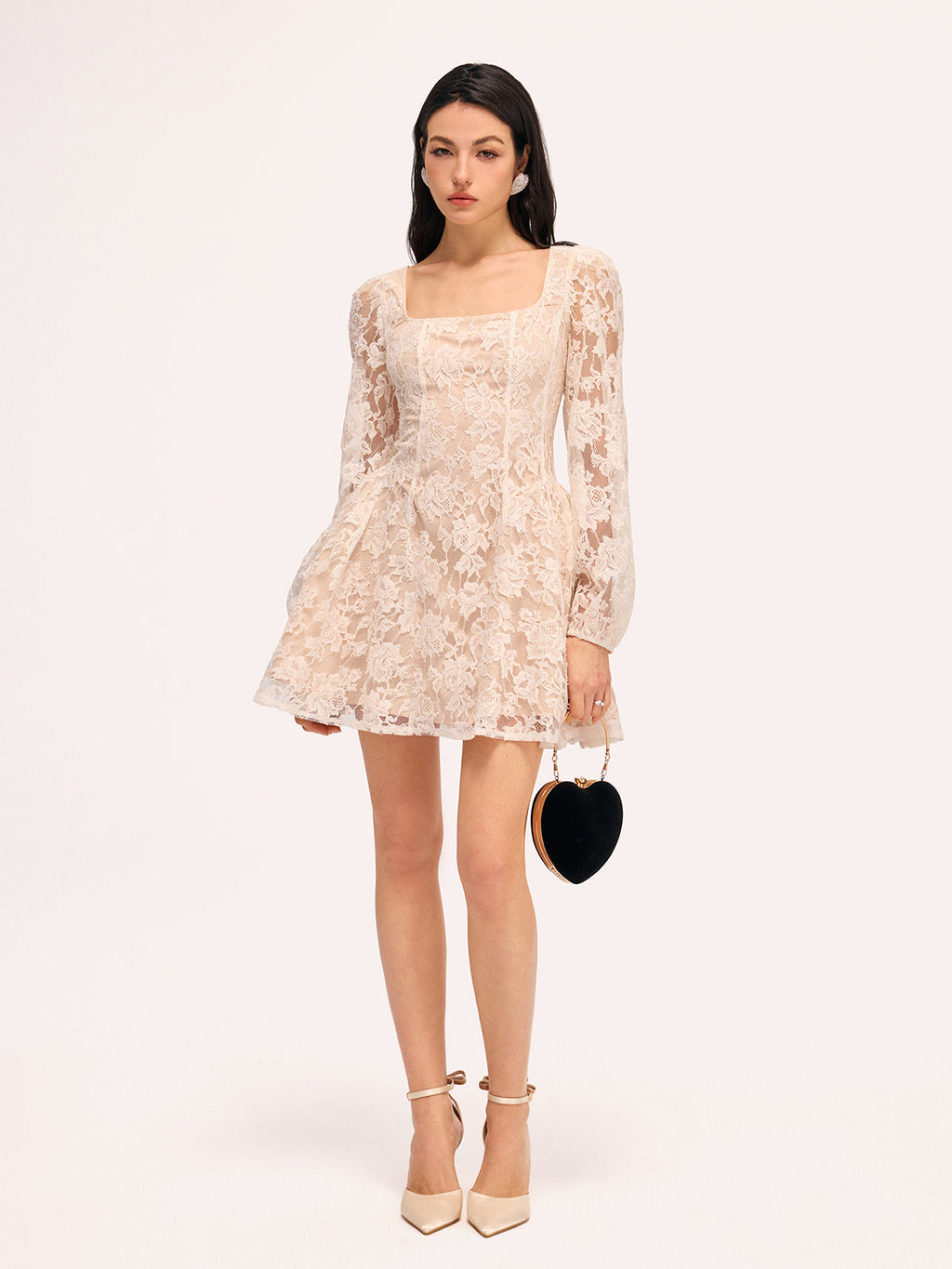 Floral Lace Mini Dress with Square Neckline