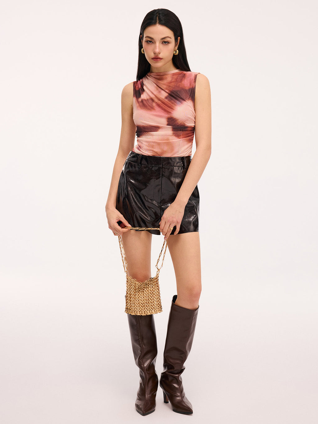 Colorful Sleeveless Ruched Tie-Dye Bodysuit