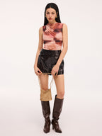 Colorful Sleeveless Ruched Tie-Dye Bodysuit