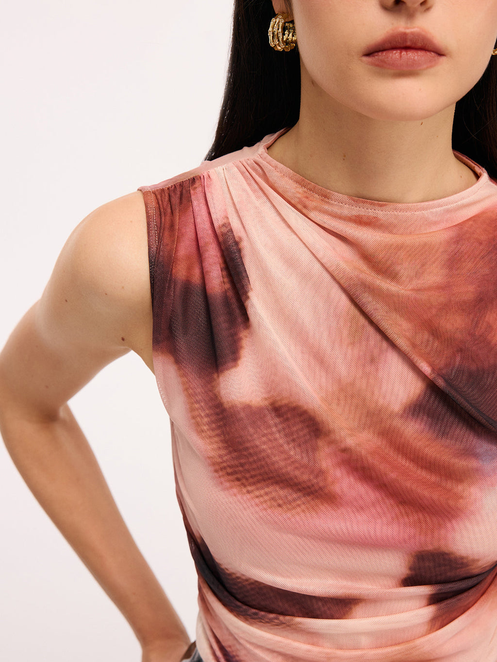 Colorful Sleeveless Ruched Tie-Dye Bodysuit