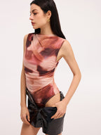 Colorful Sleeveless Ruched Tie-Dye Bodysuit