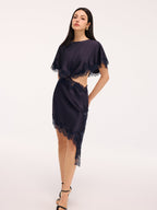Lace Trim Satin Mini Dress with Capelet Cut-Out