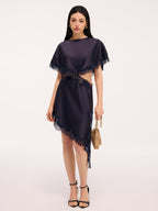 Lace Trim Satin Mini Dress with Capelet Cut-Out