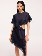 Lace Trim Satin Mini Dress with Capelet Cut-Out