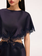 Lace Trim Satin Mini Dress with Capelet Cut-Out
