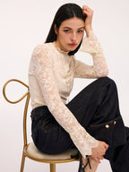 Lace Mock Neck Bodysuit with Flared Sleeves