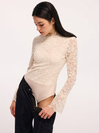 Lace Mock Neck Bodysuit with Flared Sleeves