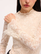 Lace Mock Neck Bodysuit with Flared Sleeves