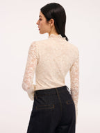 Lace Mock Neck Bodysuit with Flared Sleeves