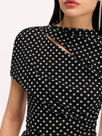 Polka Dot Ruched Blouse with Cut-Out Short Sleeves