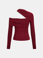 Asymmetric One Shoulder Top with Long Sleeve Cut-Out