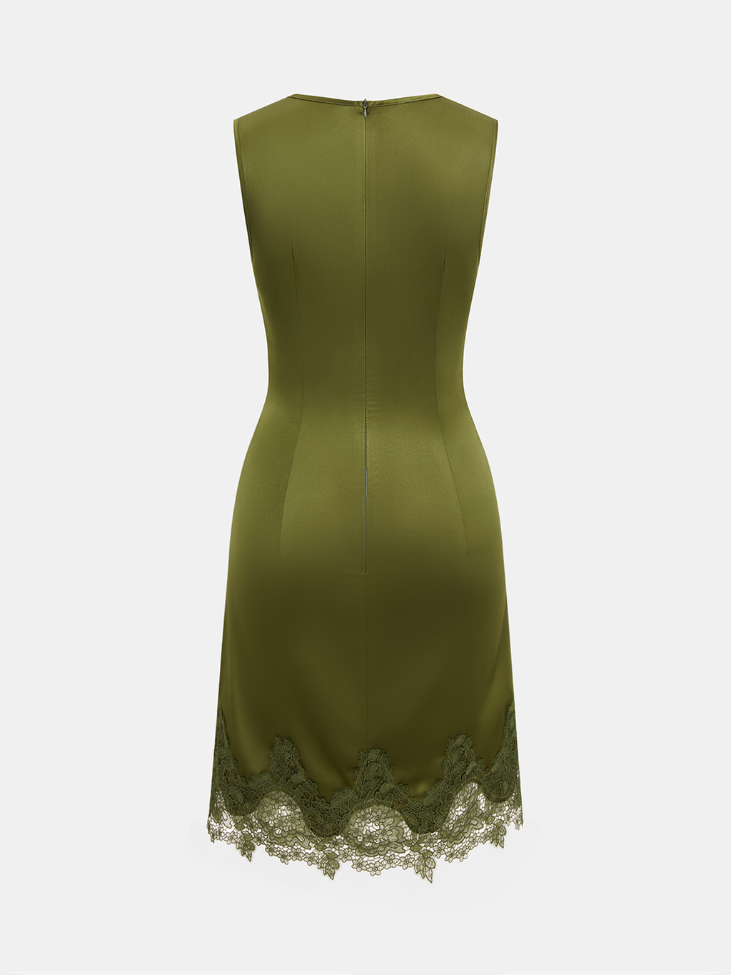 Satin Mini Dress with Lace Hem and Ruched Sleeves