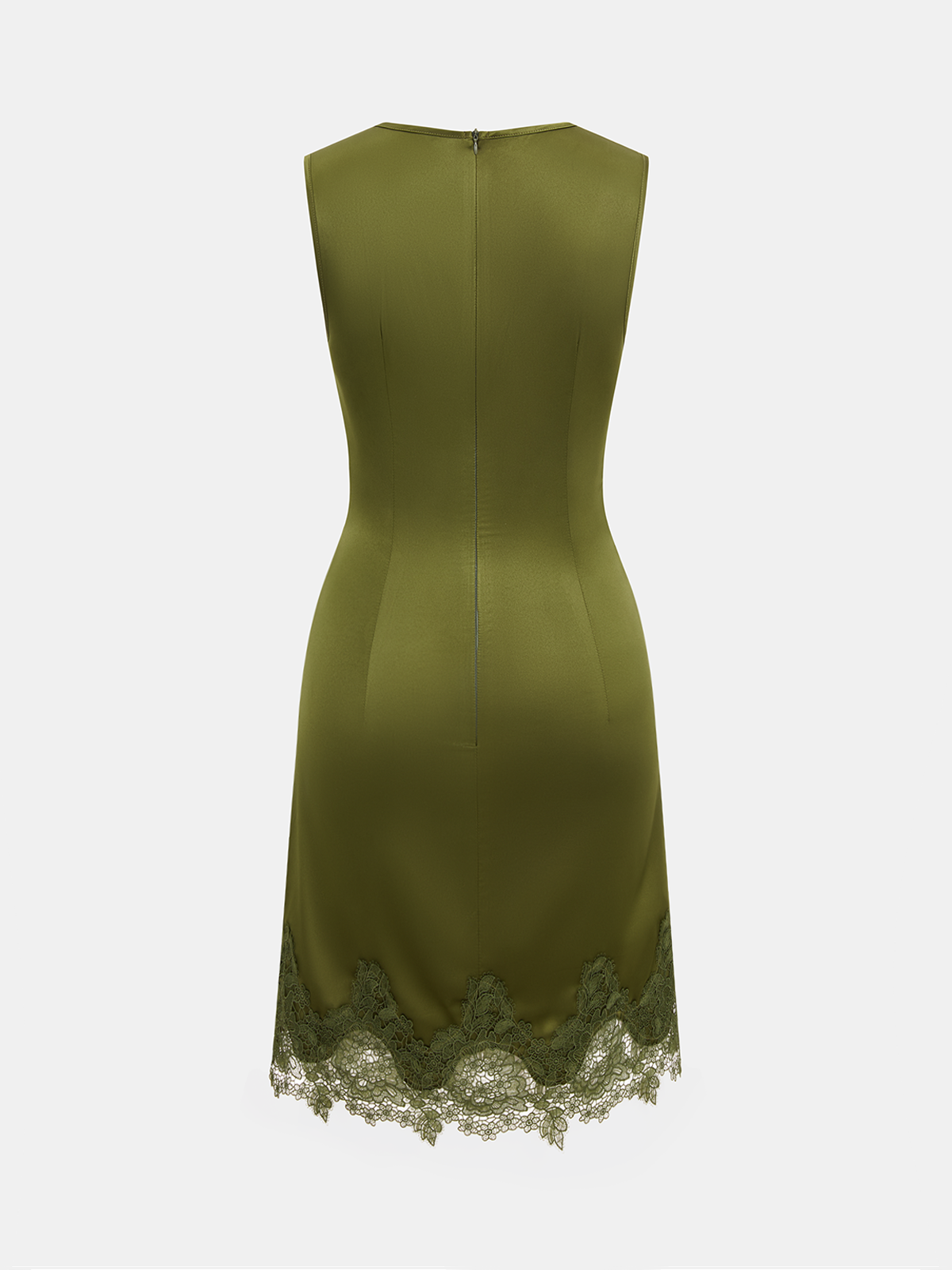 Satin Mini Dress with Lace Hem and Ruched Sleeves