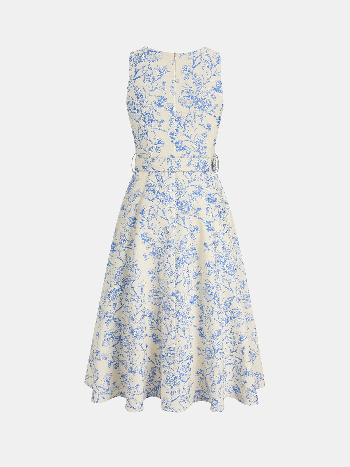 Belted Floral Print Asymmetrical Sleeveless Dress
