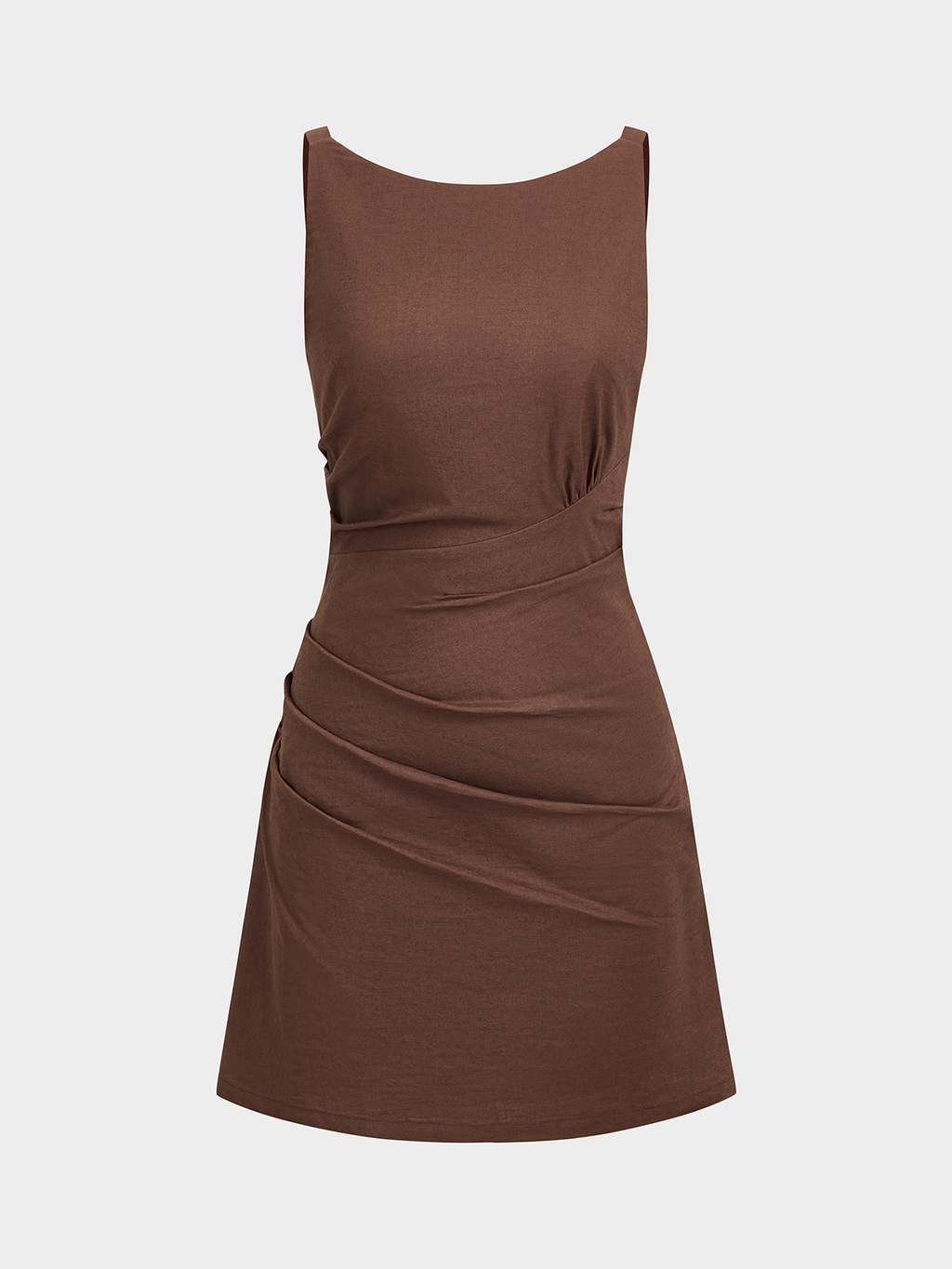 Cotton Linen Ruched Sleeveless Mini Dress