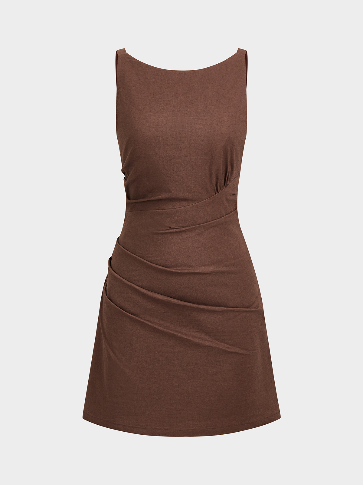 Cotton Linen Ruched Sleeveless Mini Dress