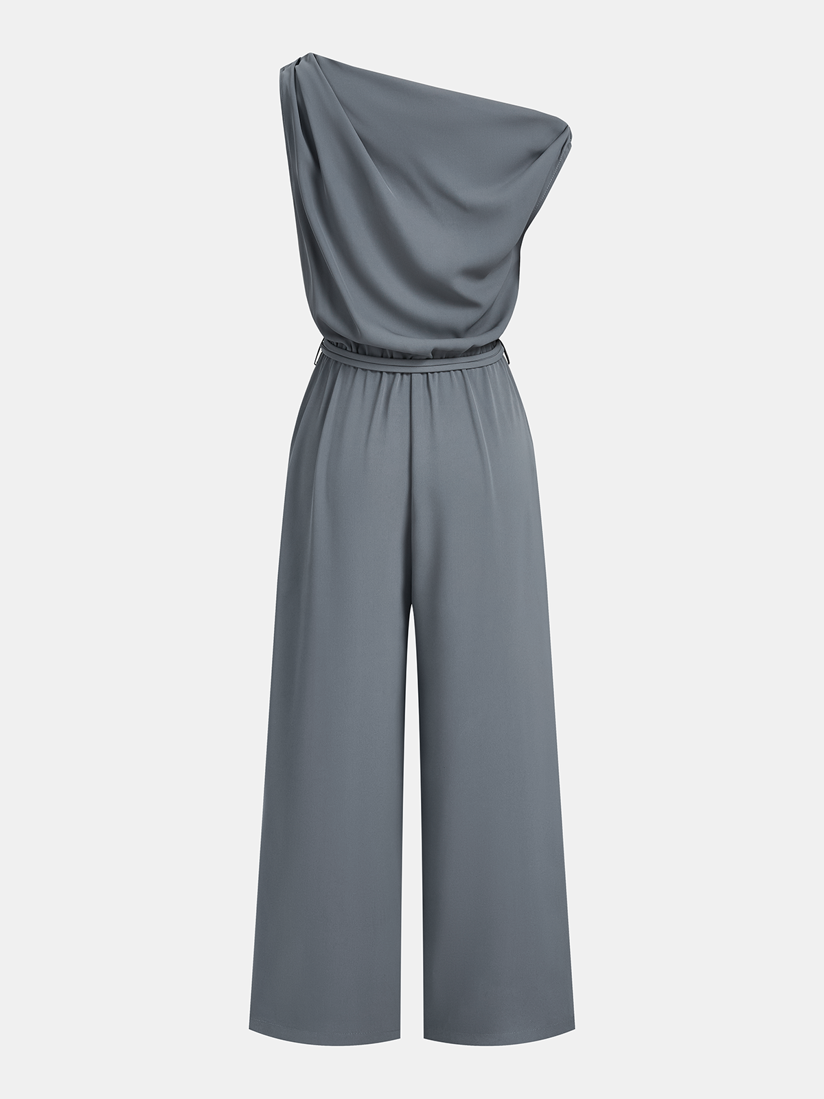 One-Shoulder Jumpsuit with Belt and Draped Design
