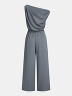 One-Shoulder Belted Jumpsuit with Draped Design