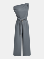 One-Shoulder Jumpsuit with Belt and Draped Design