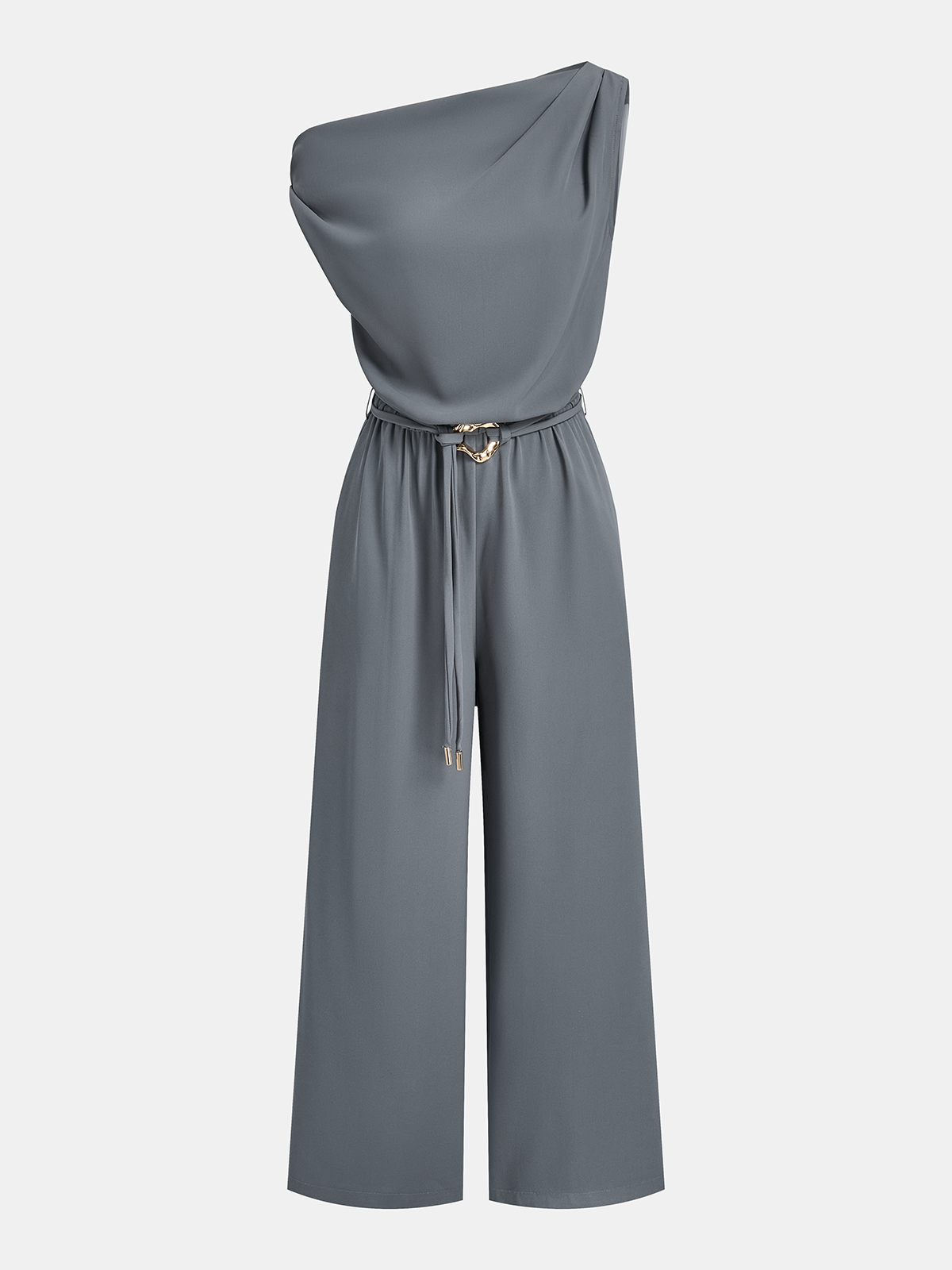 One-Shoulder Jumpsuit with Belt and Draped Design