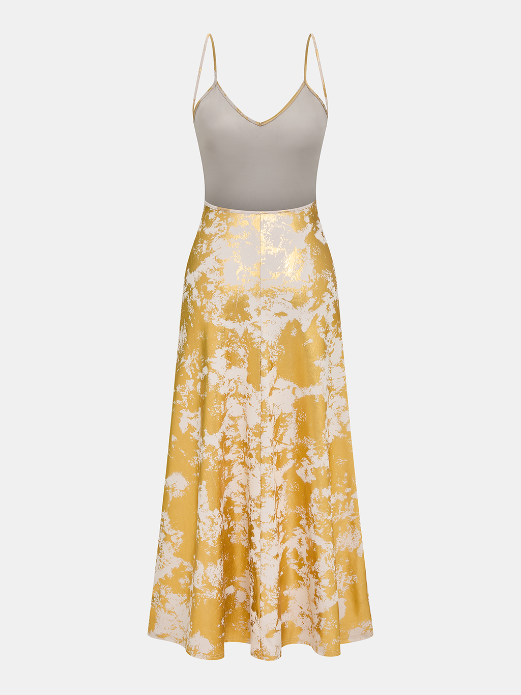 Metallic V-Neck Slip Dress with Backless Design