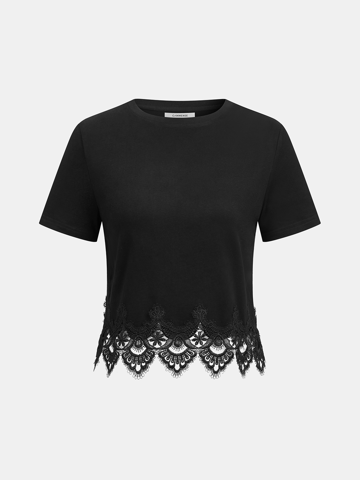 Short-Sleeve Crop Top with Delicate Lace Trim