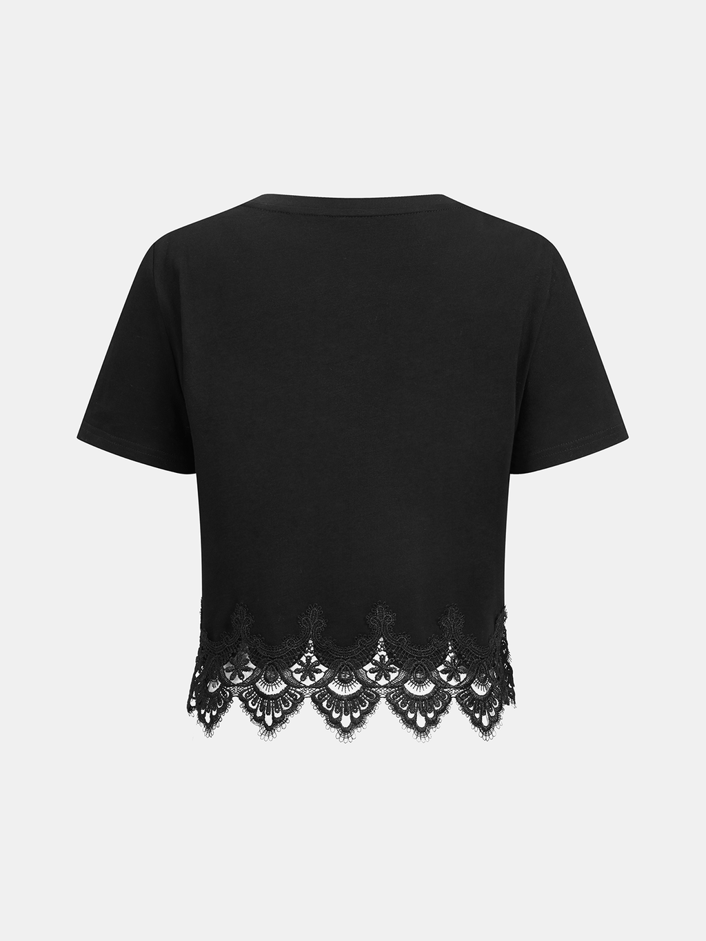 Short-Sleeve Crop Top with Delicate Lace Trim