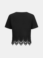 Short-Sleeve Crop Top with Delicate Lace Trim