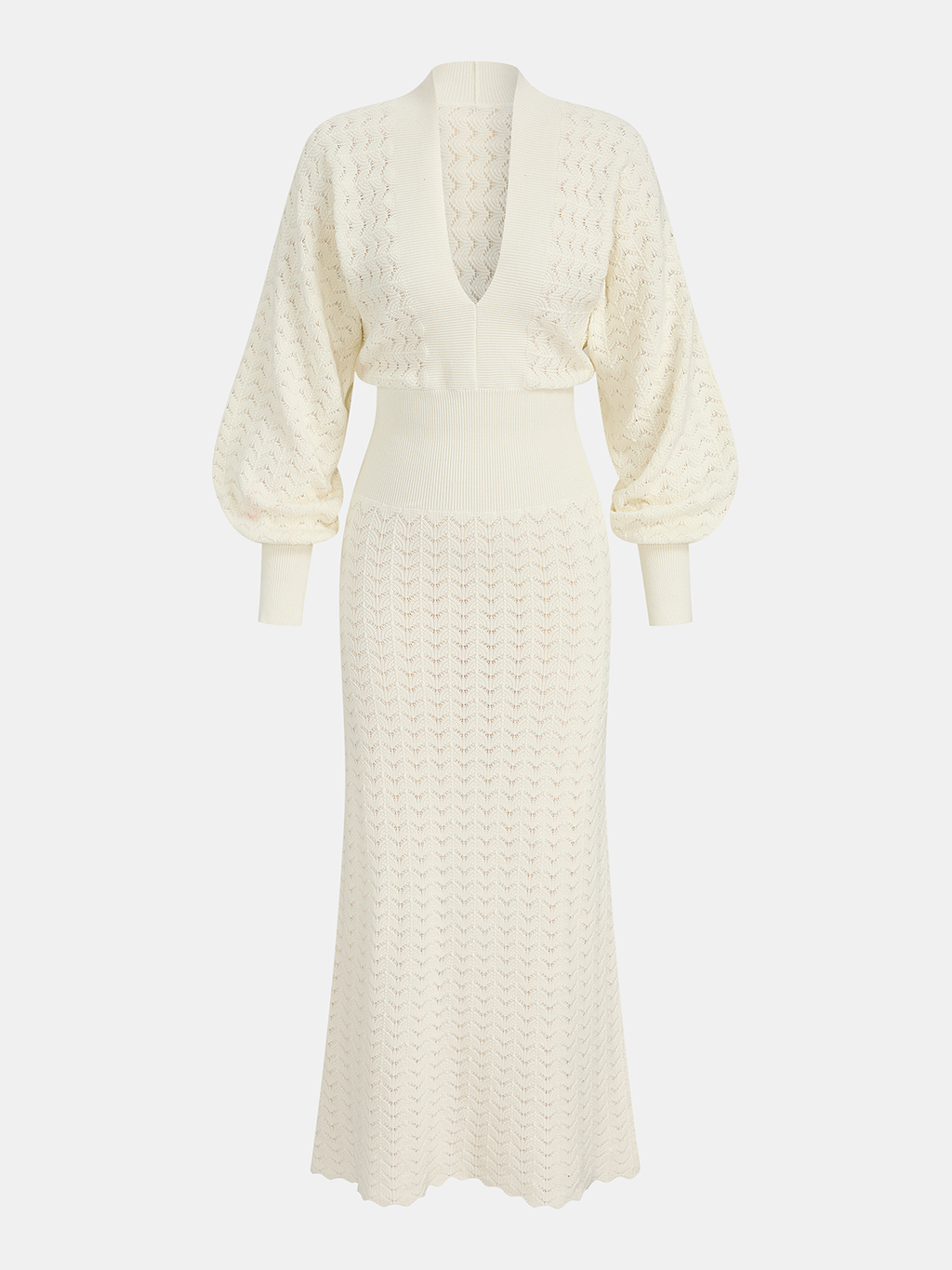 Bishop Sleeve Crochet Maxi Dress in Knit Fabric