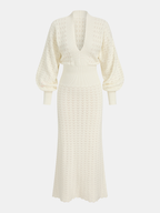 Bishop Sleeve Crochet Knit Long Maxi Dress