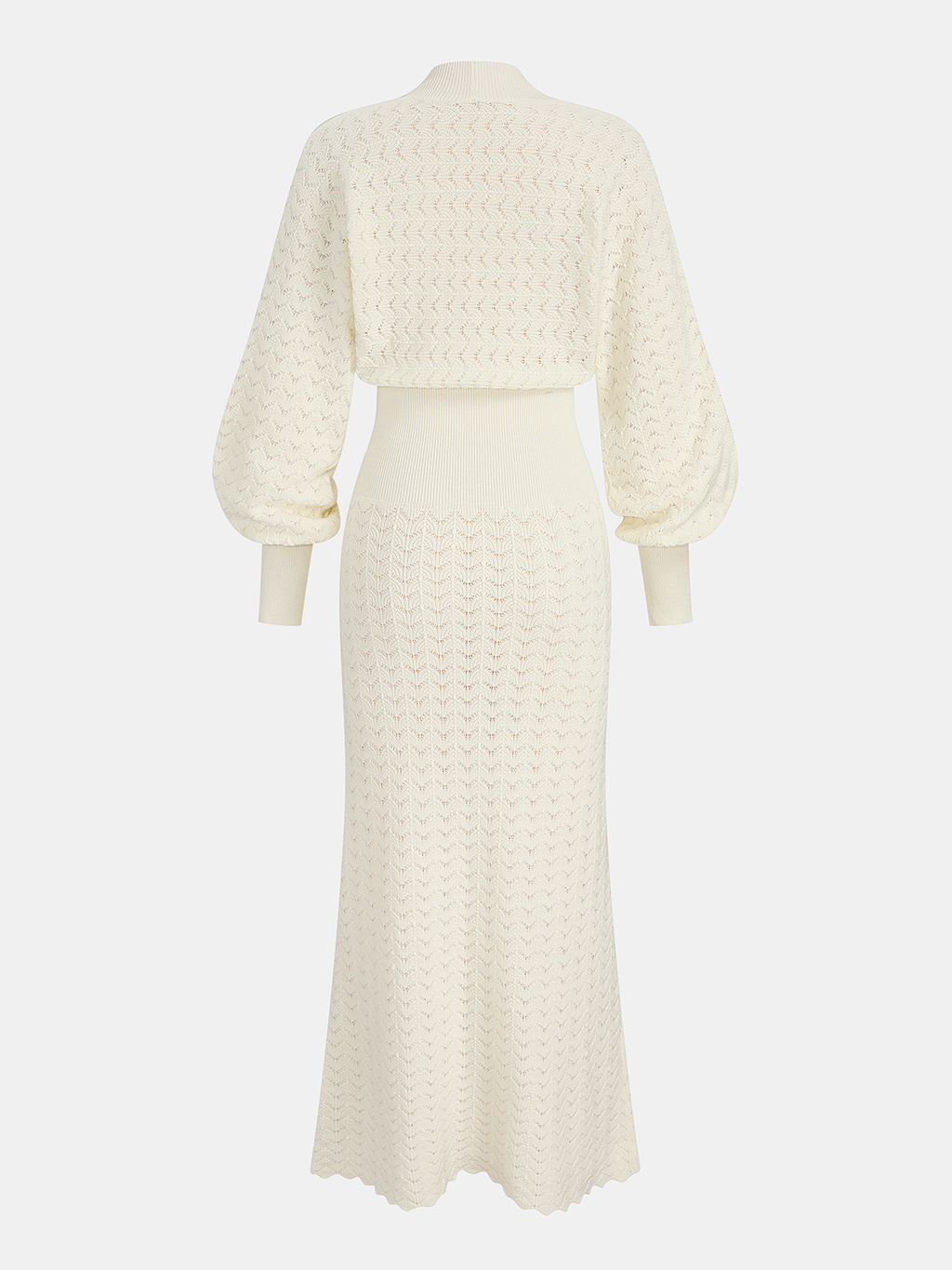 Bishop Sleeve Crochet Maxi Dress with Knitted Design