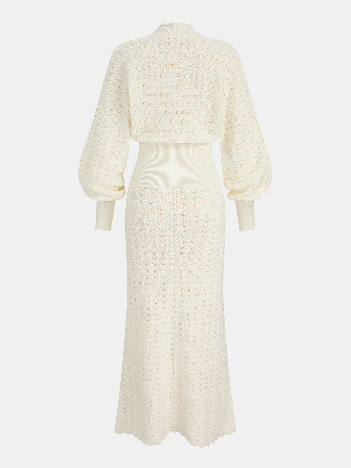 Bishop Sleeve Crochet Maxi Dress with Knitted Design