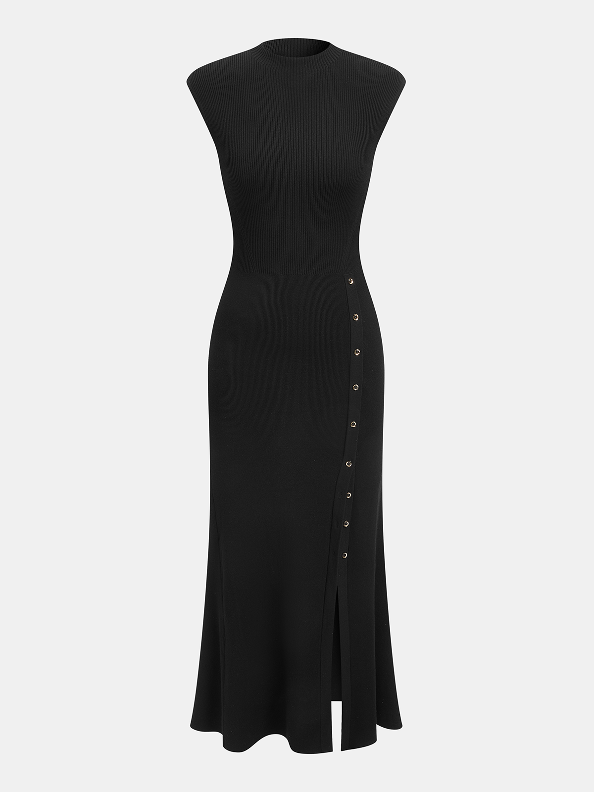 Cap Sleeve Ribbed Knit Maxi Dress with Buttons