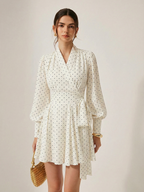 Polka Dot Mini Dress with Wrap Tie Waist