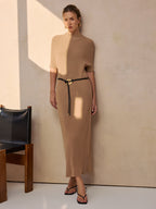 Ribbed Knit Midi Dress with Belt Detail