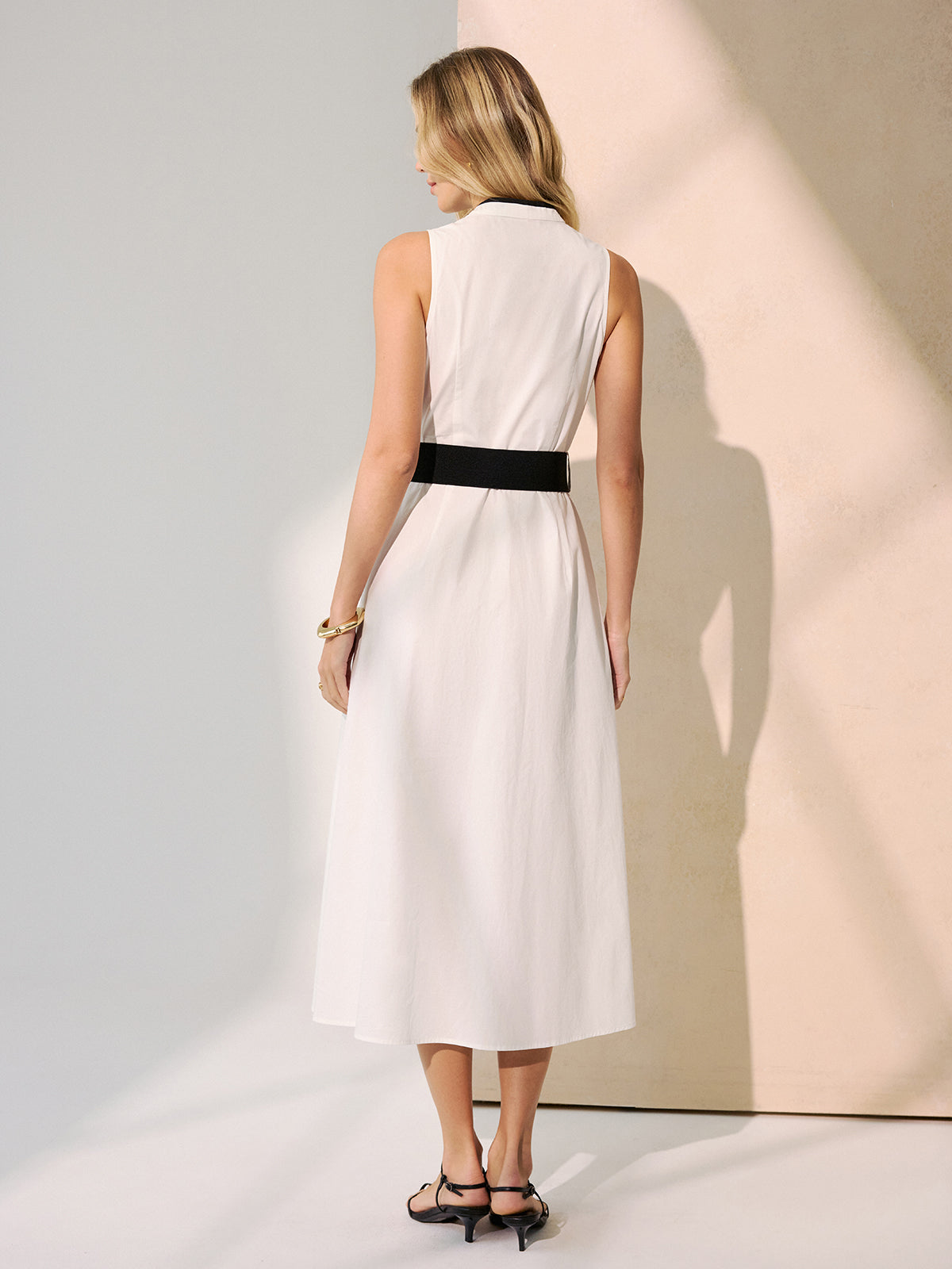 Contrast Trim Belted Cotton Sleeveless Maxi Dress