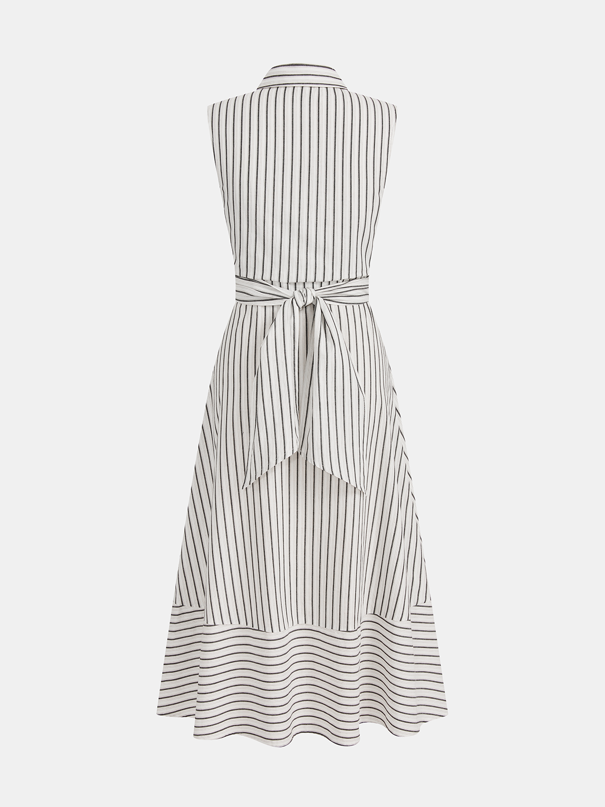 Striped Sleeveless Dress with Collared Neckline and Tie Waist