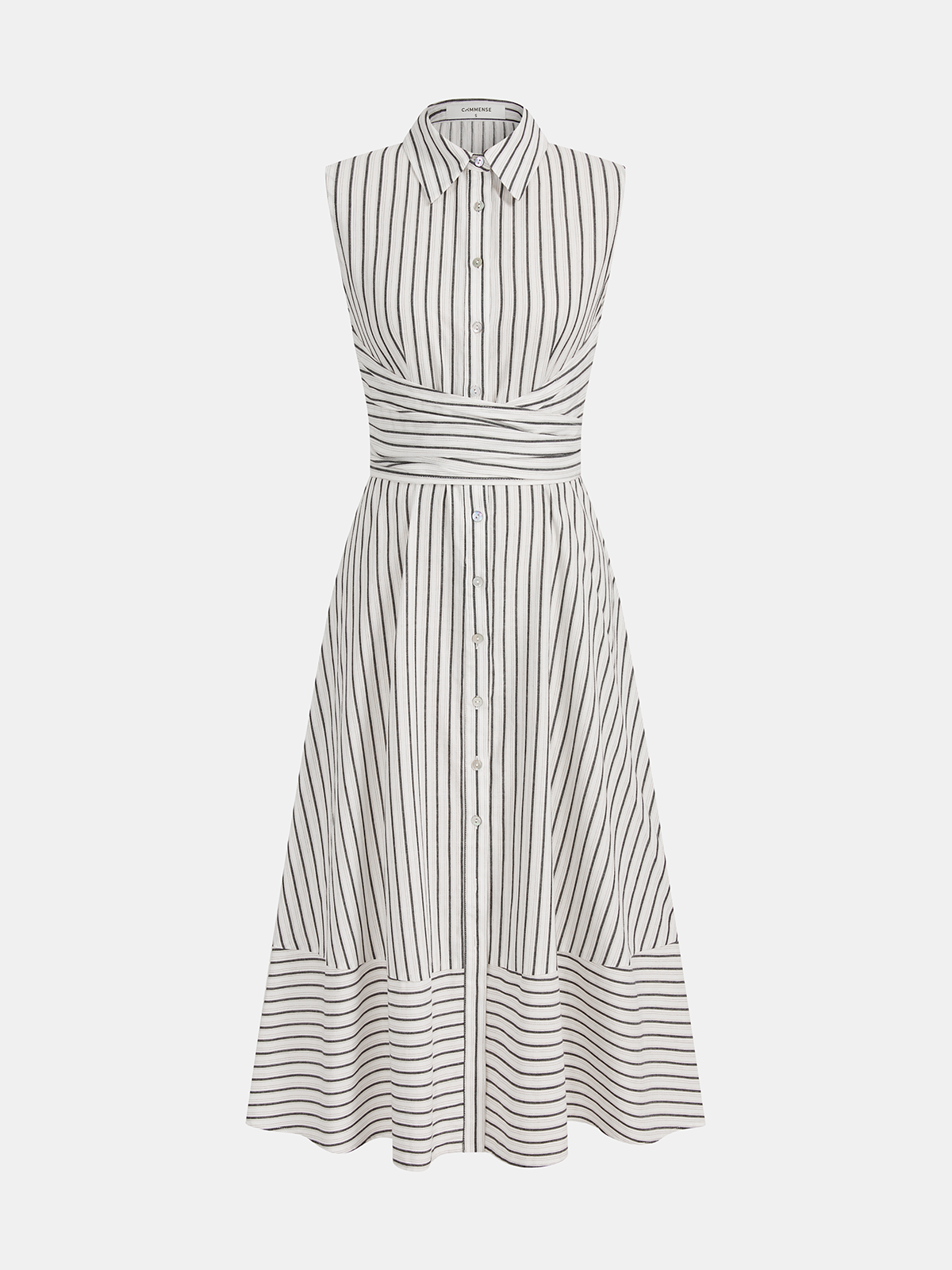 Striped Sleeveless Midi Dress with Tie Waist