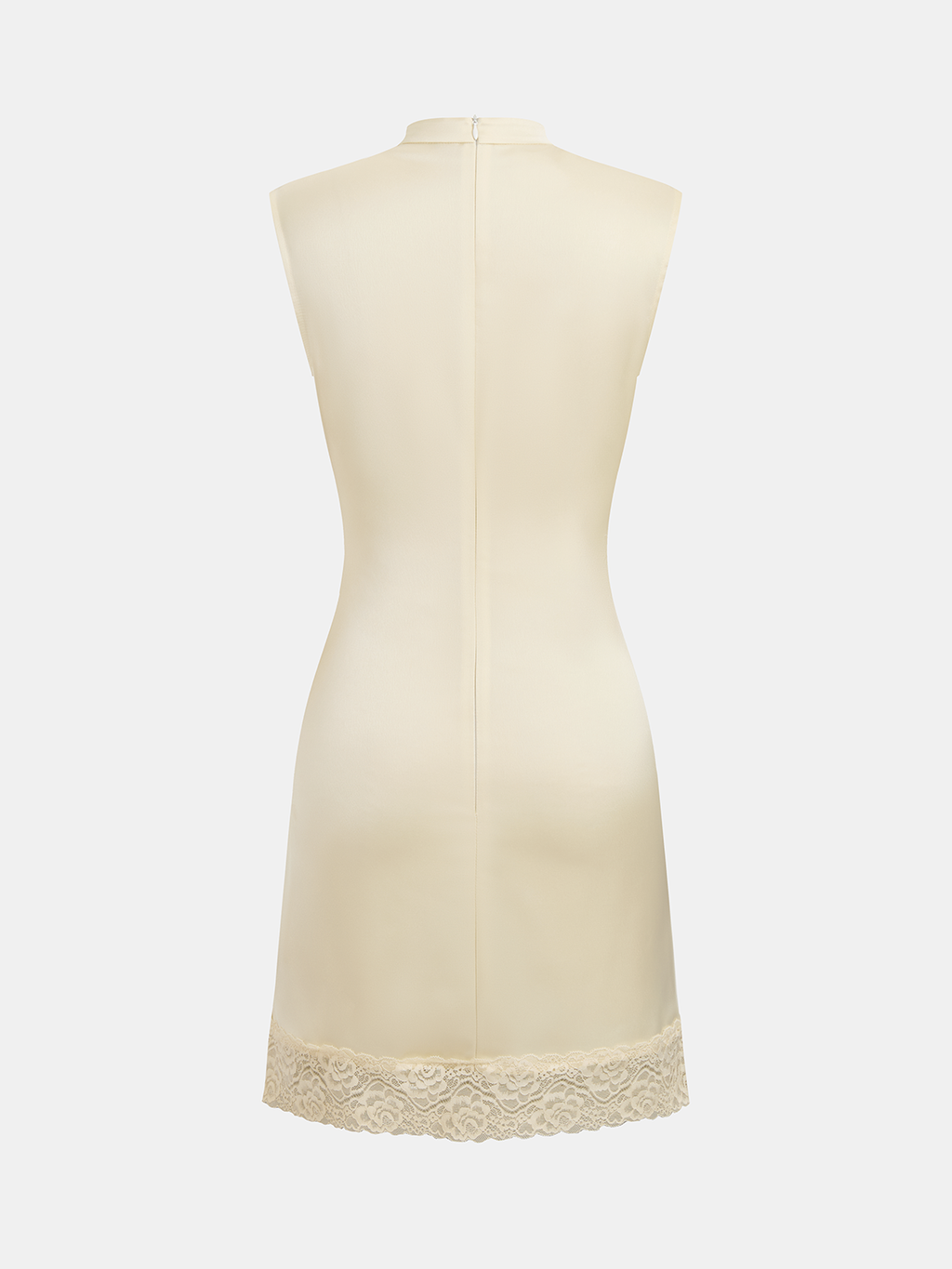 Satin Mini Dress with Lace Trim, Sleeveless
