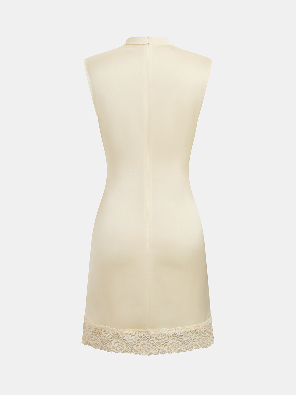 Satin Mini Dress with Lace Trim, Sleeveless