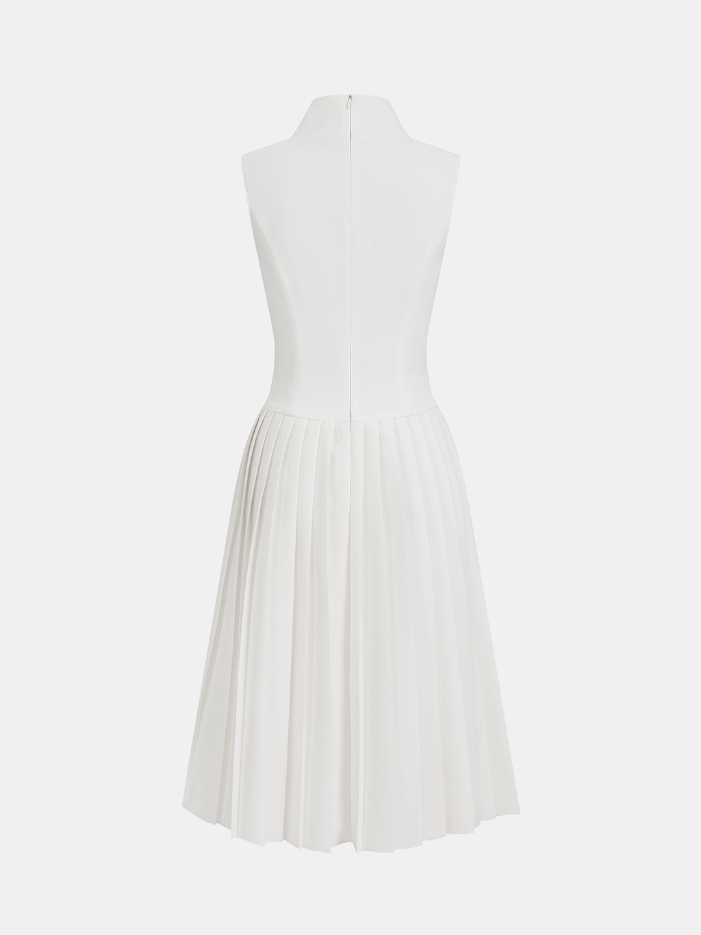 Belted Dress with Pleated Skirt and Collar Detail