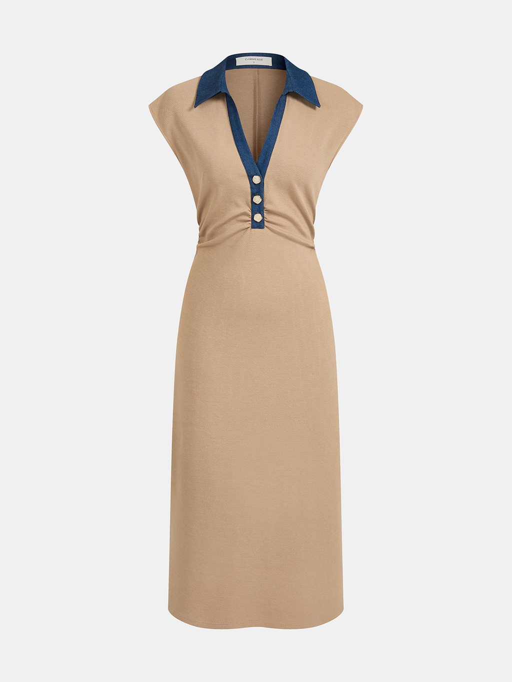 Sleeveless Denim Maxi Dress with Collared Neckline