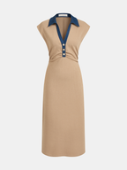 Sleeveless Denim Maxi Dress with Collared Neckline