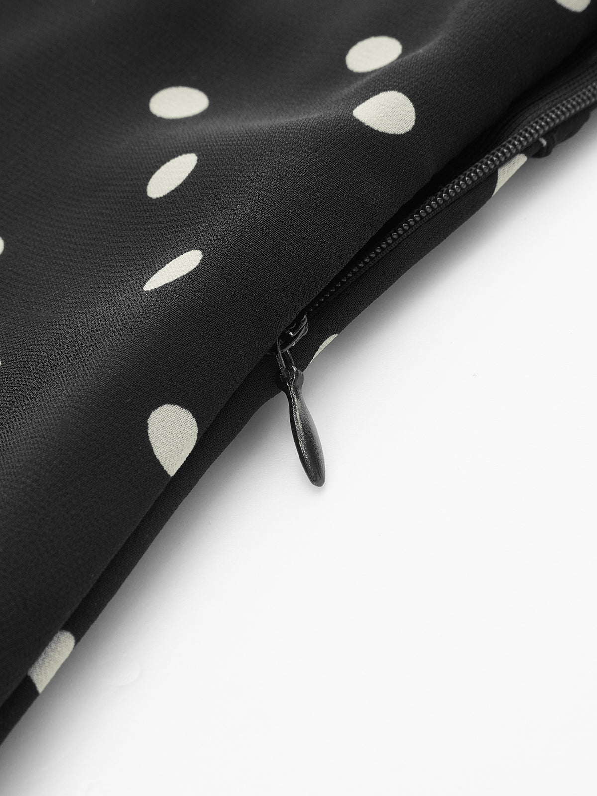 V-Neck Dress with Polka Dots and Ruffle Accents
