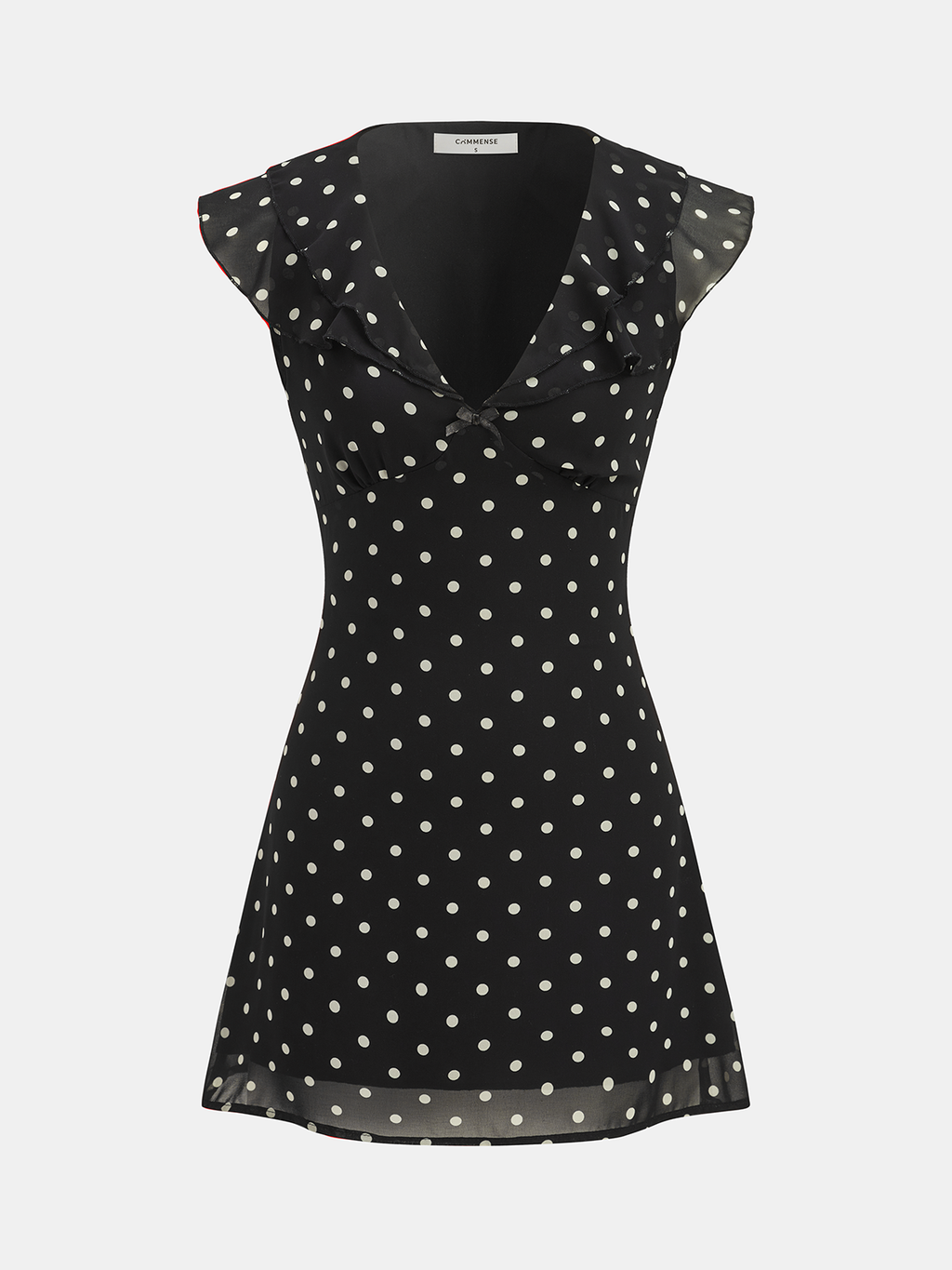 V-Neck Dress with Polka Dots and Ruffle Accents