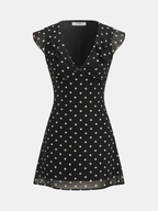 V-Neck Dress with Polka Dots and Ruffle Accents