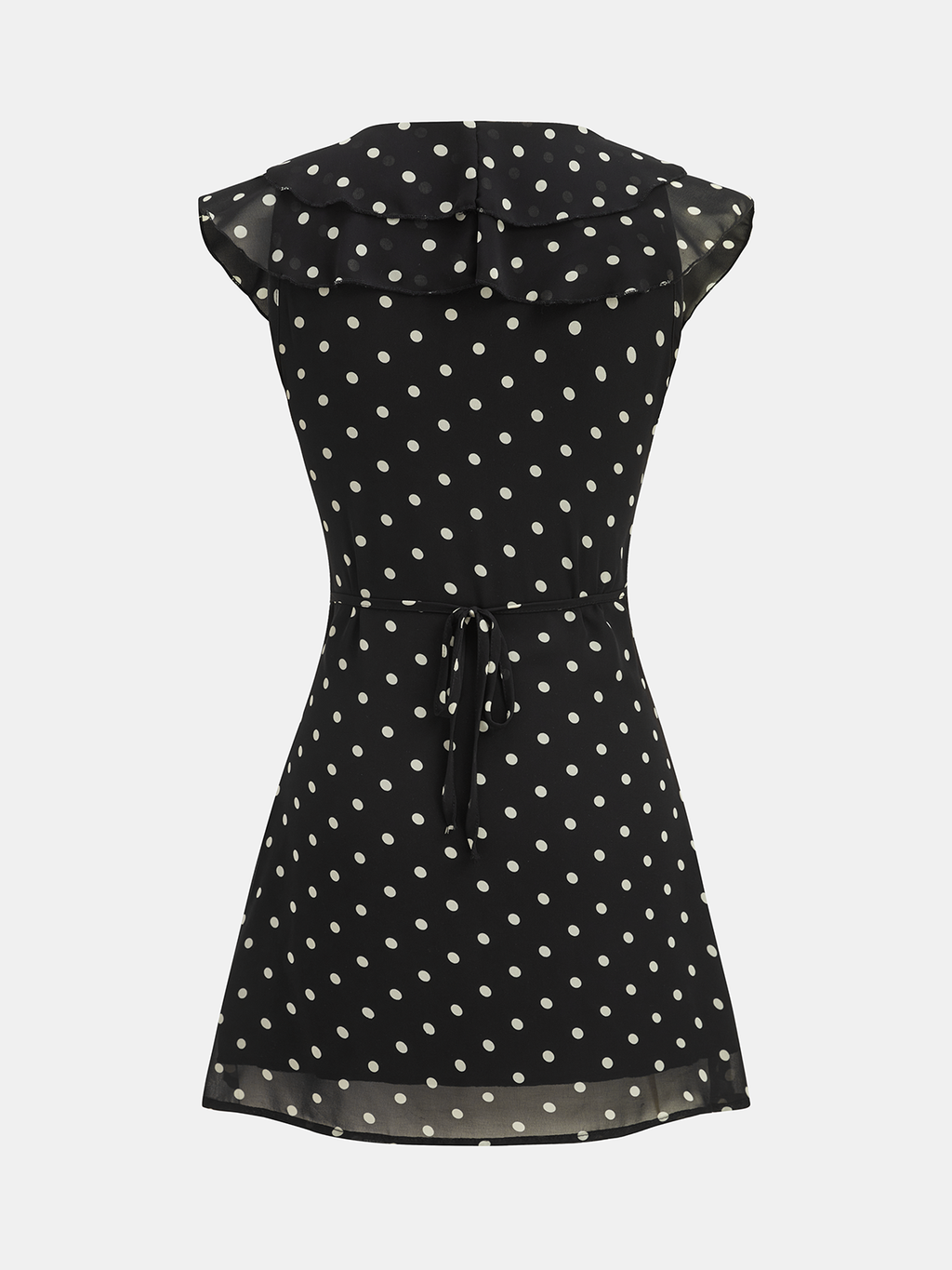 V-Neck Dress with Polka Dots and Ruffle Accents