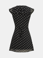 V-Neck Dress with Polka Dots and Ruffle Accents