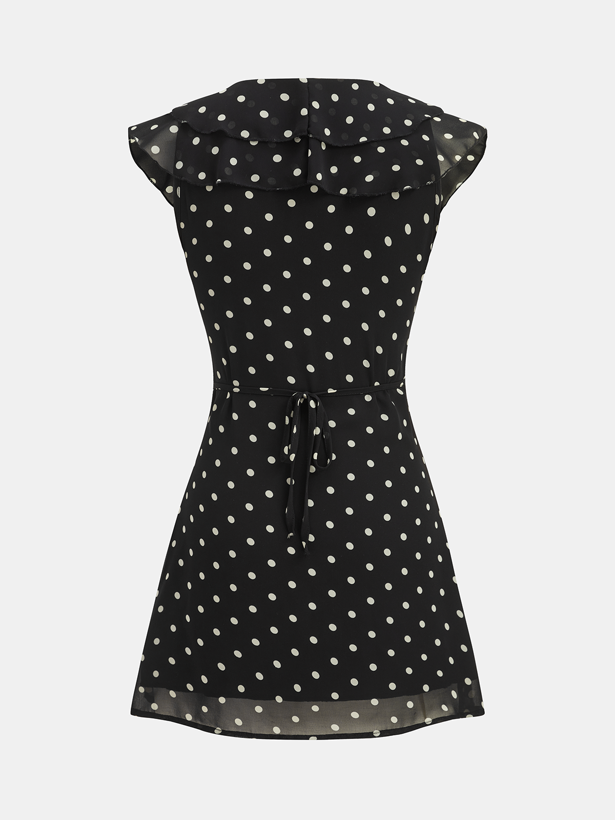 V-Neck Dress with Polka Dots and Ruffle Accents